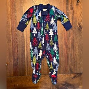 Hanna Andersson Navy Multicolor Twinkly Trees Footie